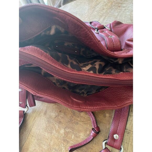 B Makowsky Red Leather Shoulder Bag Tote Hobo Purse Large Satchel Excellent - Picture 6 of 12